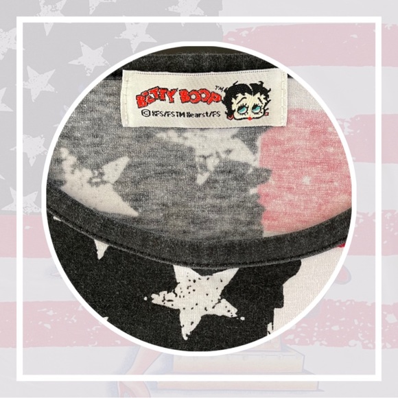 Vintage Betty Boop AOP USA Flag T-shirt 4th July EVC No Size - Picture 4 of 4